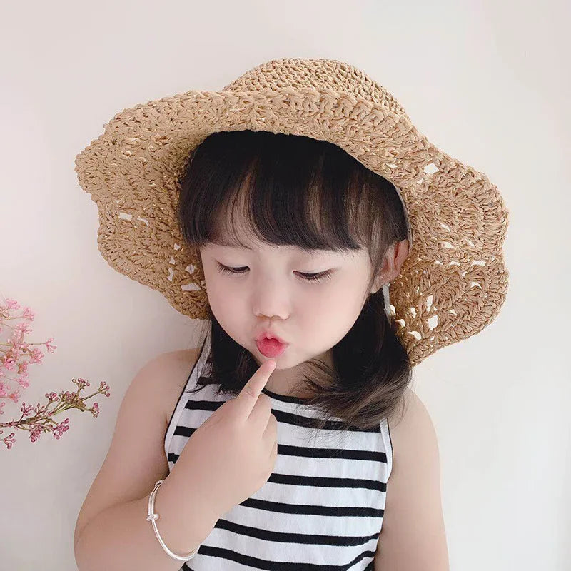Fashion Baby Petal Brim Straw Woven Hat Sun