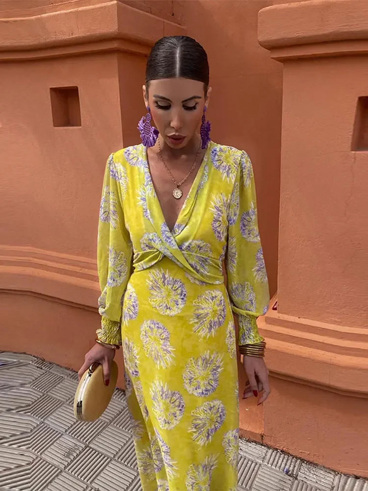 Fashion Printed Cross Midi Dresses For Women Sexy