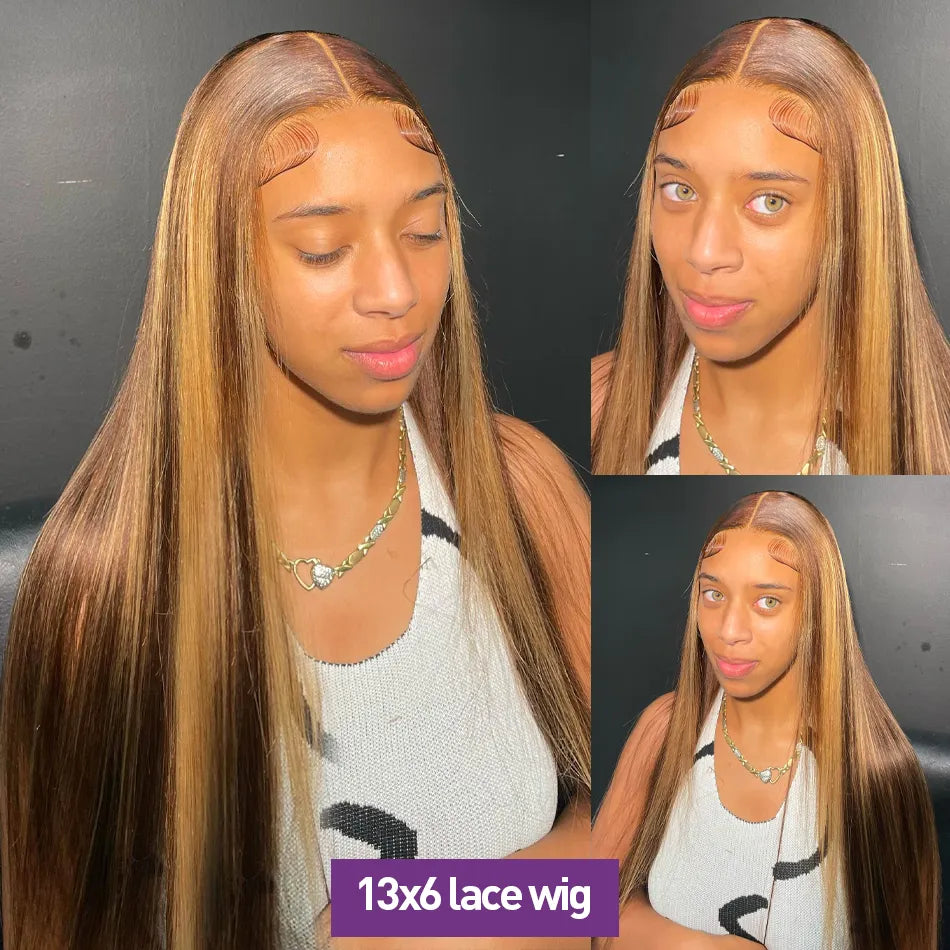 34Inch Bone Straight Highlight Lace Front Human Hair