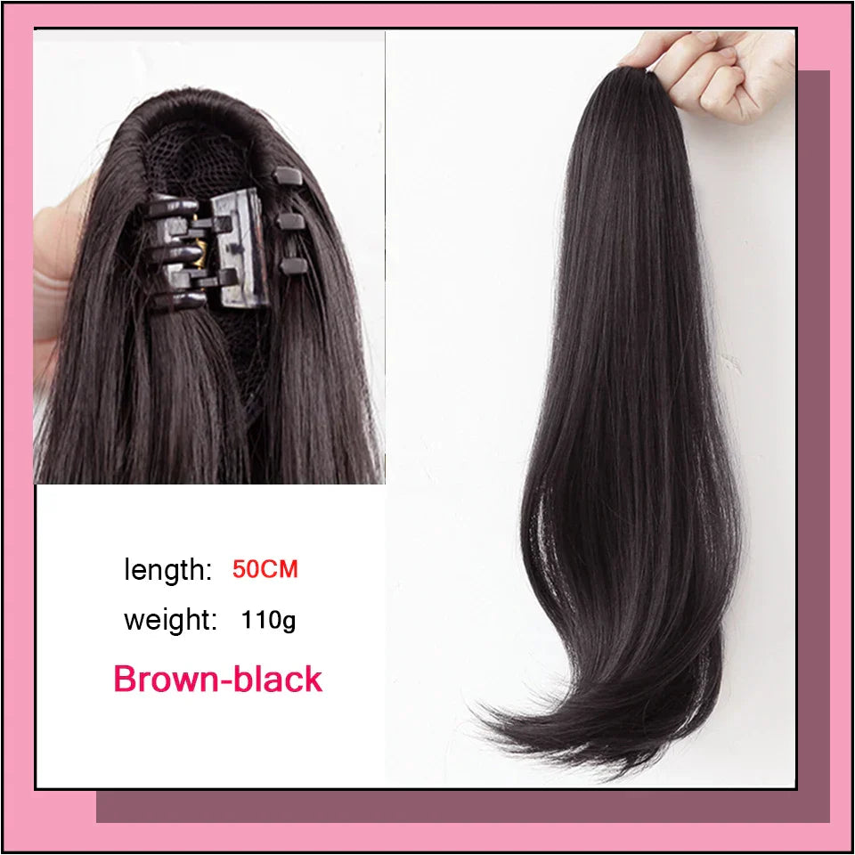 AS Long Wavy Straight Claw Clip On Ponytail