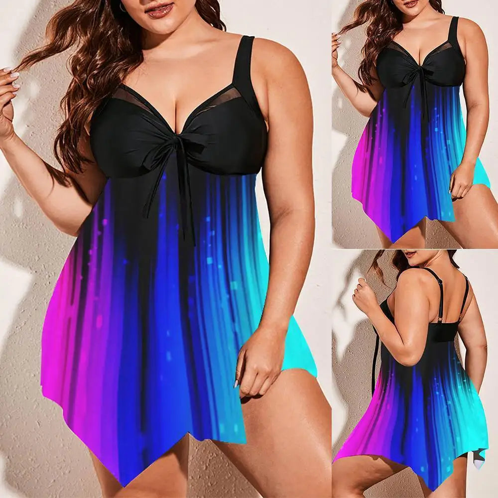 Summer New Plus Size Backless Swimdress Suit Print