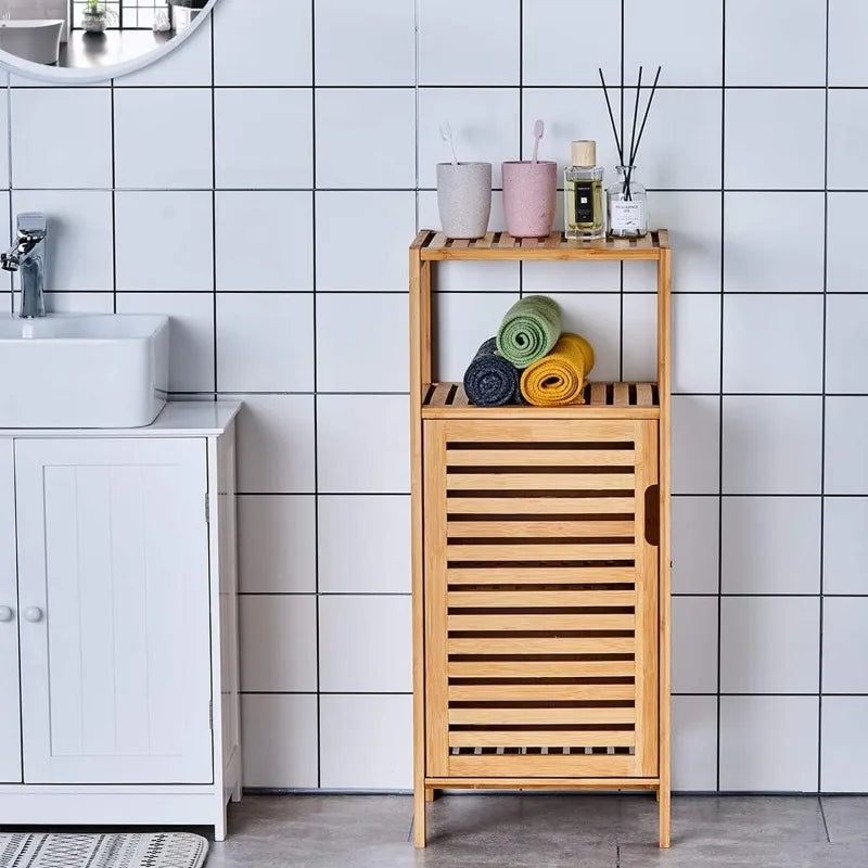 Purbambo Bathroom Bamboo Storage Cabinet, Freestanding Floor Cabinet