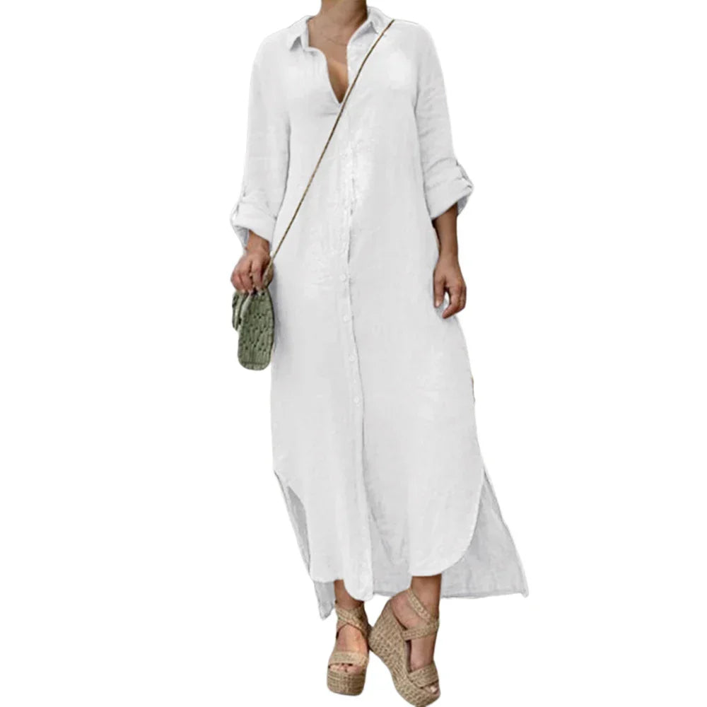 Plus Size Cotton Linen Long Dress for Women