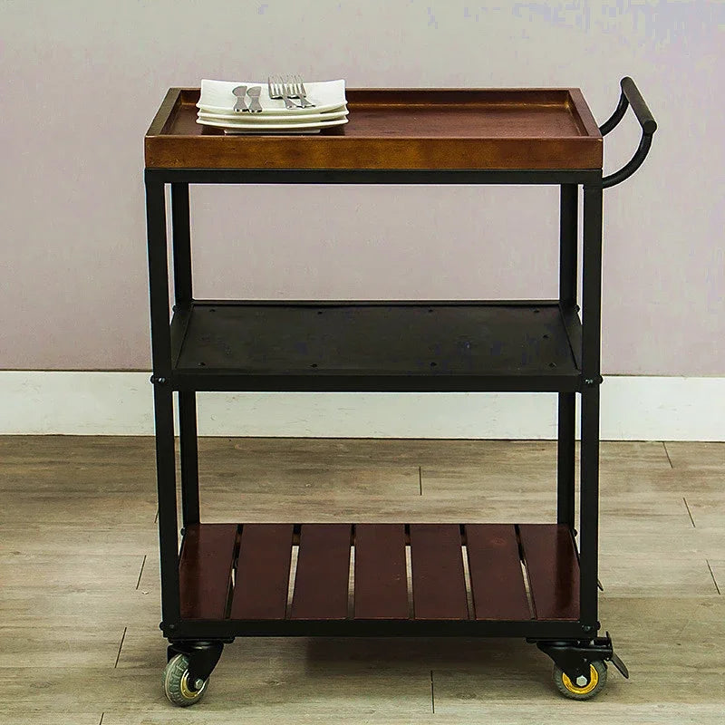 Utility Storage Trolley Kitchen Rolling Shelf Solid Wood