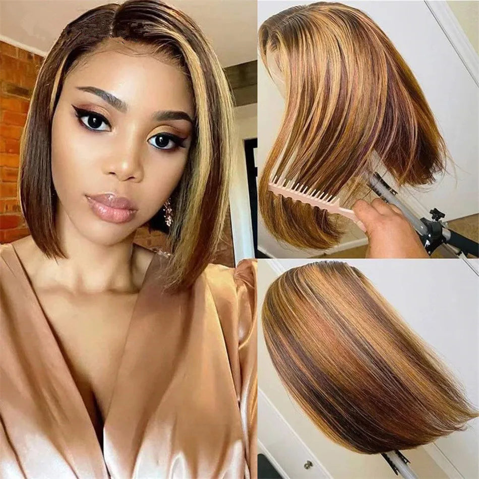 Highlight Straight Short Bob Wig 13x4 HD Transparent