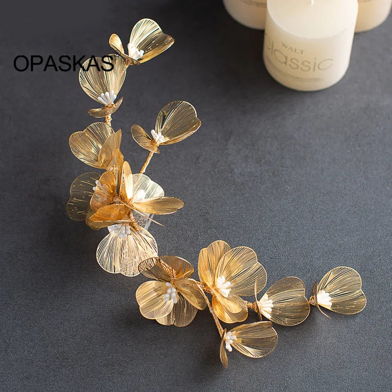 Bride Headbands Tiaras For Women Golden Pearl Flower