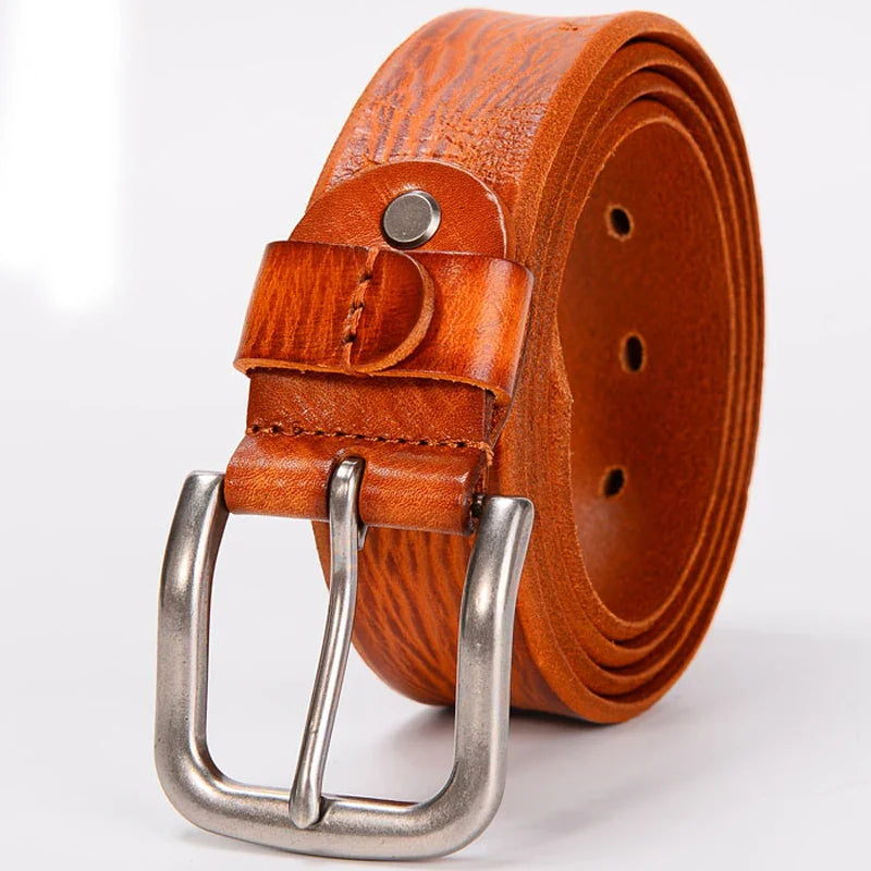3.8CM Top Cowhide Men's Belt with Copper Buckle