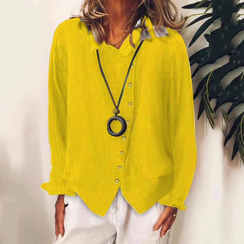 Womens Cotton Solid Long Sleeve Blouse Tops Baggy