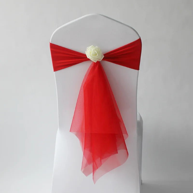 10pcs/lot Stretch Organza Chair Sash with Rose Ball