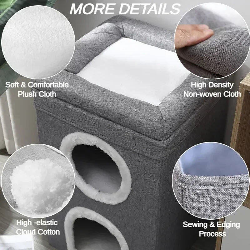 Foldable Cat House with Scratch Pad, Hideaway Condo