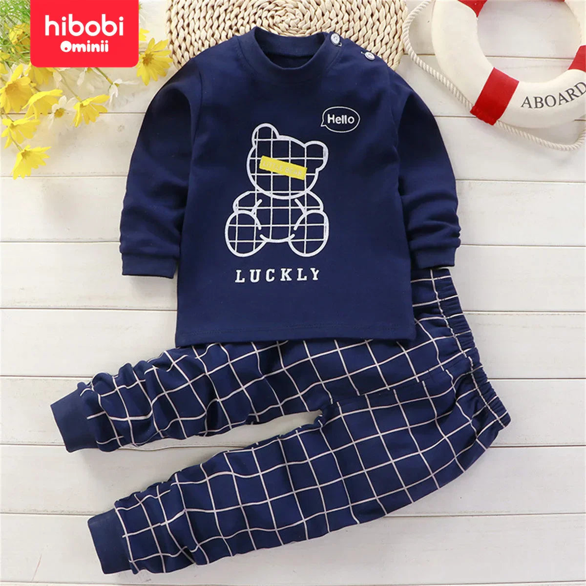 hibobi 2-Pieces 100% Cotton Toddler Boys Cartoon Bear
