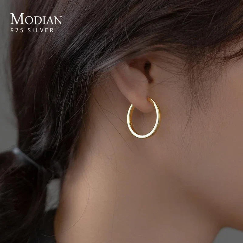 Modian Solid 925 Sterling Silver 2CM Smooth Minimalist