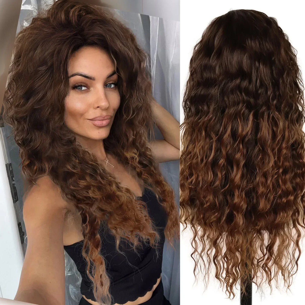 GNIMEGIL Synthetic Long Wave Wig for Woman Natural