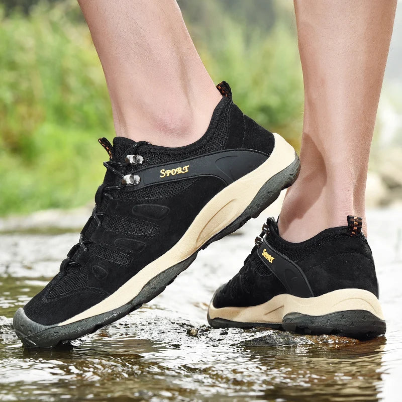 Men Sneakers Breathable Mesh Leather Outdoor Trail Sneakers