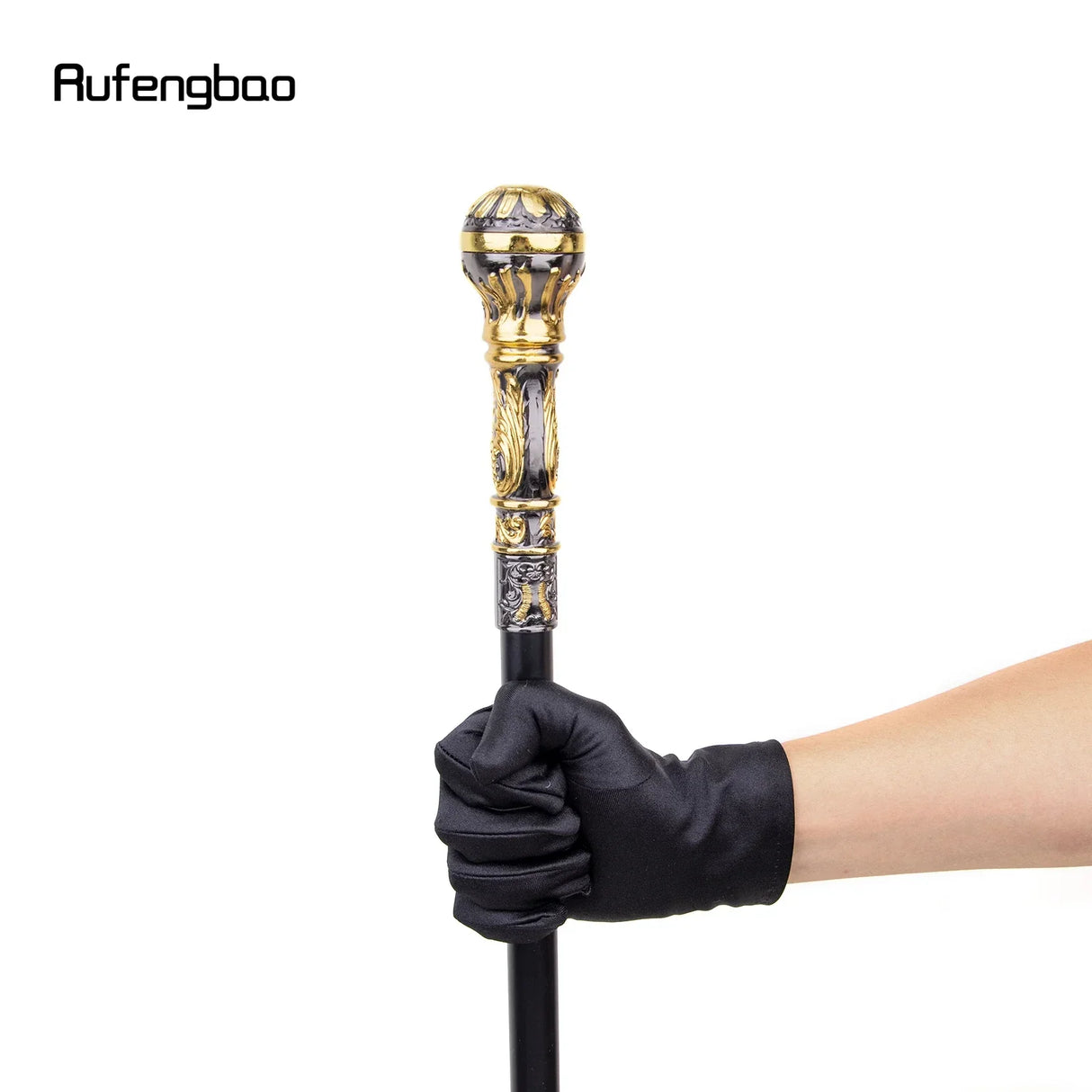 Golden Black Luxury Round Handle Walking Stick with