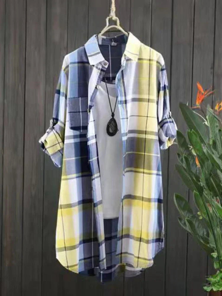 Plus Size Cotton Mid Length Plaid Print Women