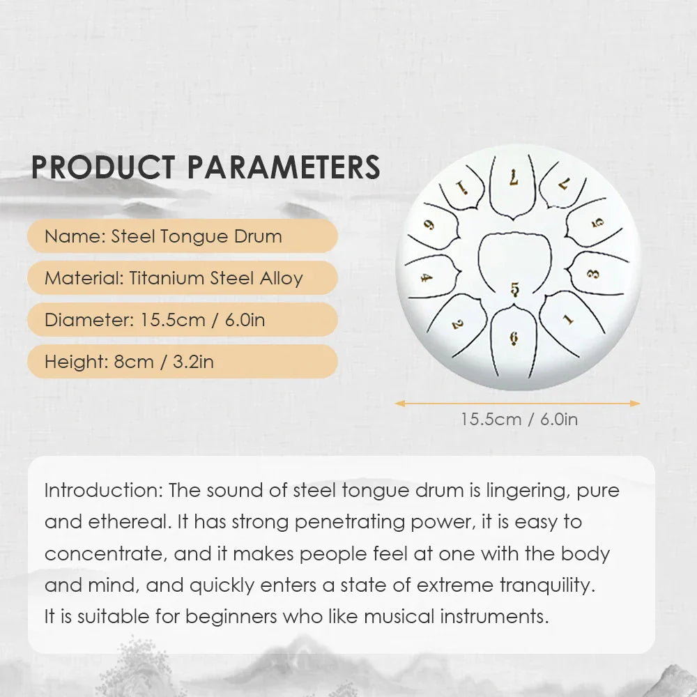6 Inch Steel Tongue Drum 11 Notes Handpan