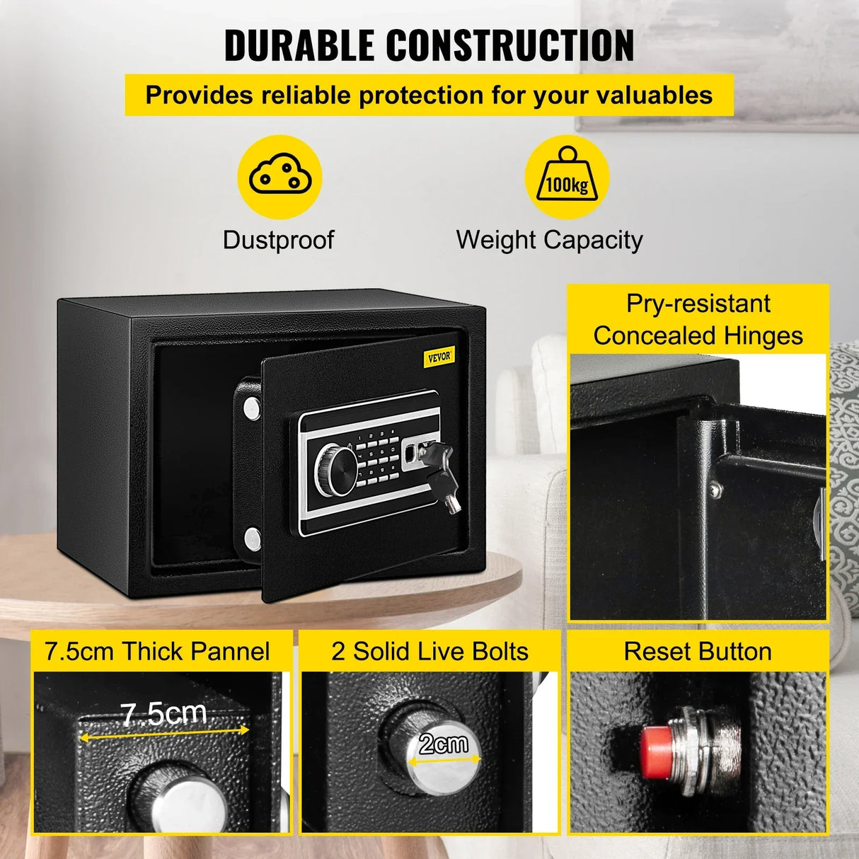 VEVOR Fingerprint Locks Safe Deposit Box 0.8/1.7/2.1 Cubic
