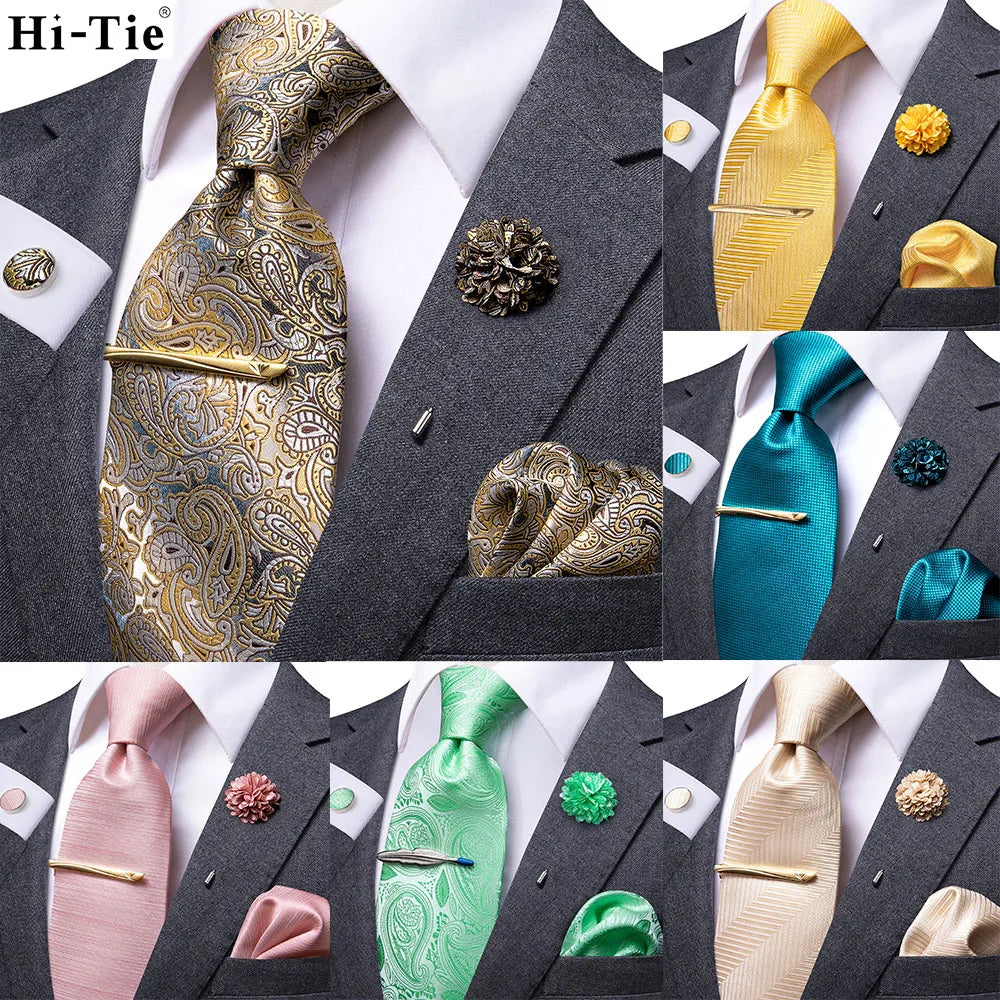 HiTie Yellow Blue Solid Business Tie For Men