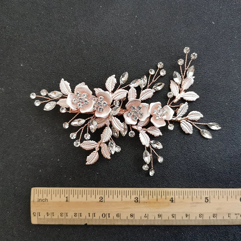 SLBRIDAL Handmade Golden Austrian Crystals Rhinestones Flower Leaf