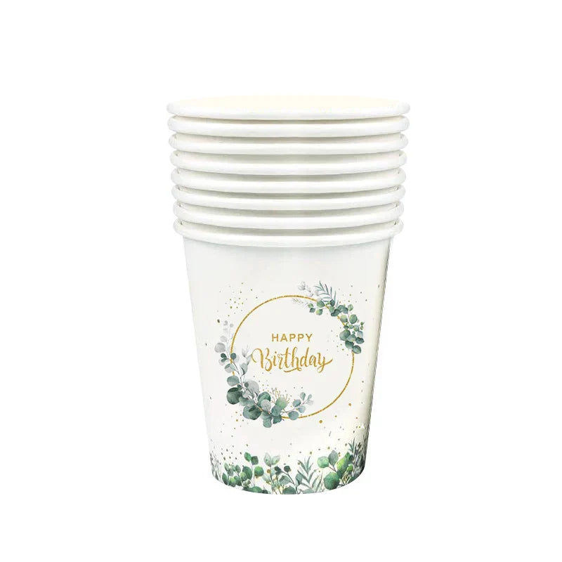 85Pcs Green Eucalyptus Leaf Disposable Tableware Set Paper