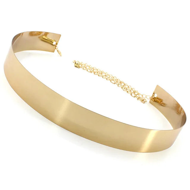 Women Fashion Adjustable Metal Belt Gold Silver Wide