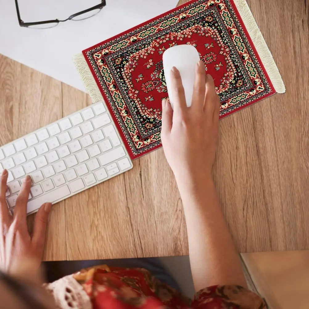 Persian Mini Woven Rug Mat Mousepad with Fring
