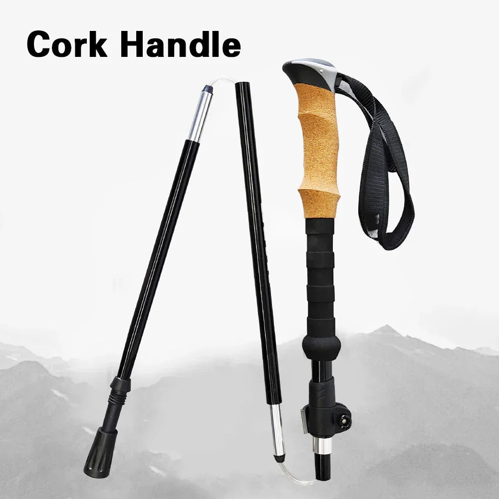 Folding Walking Poles 3-Fold Cane with EVA+Cork Handle - Hiking Stick (1 or 2 PCS)