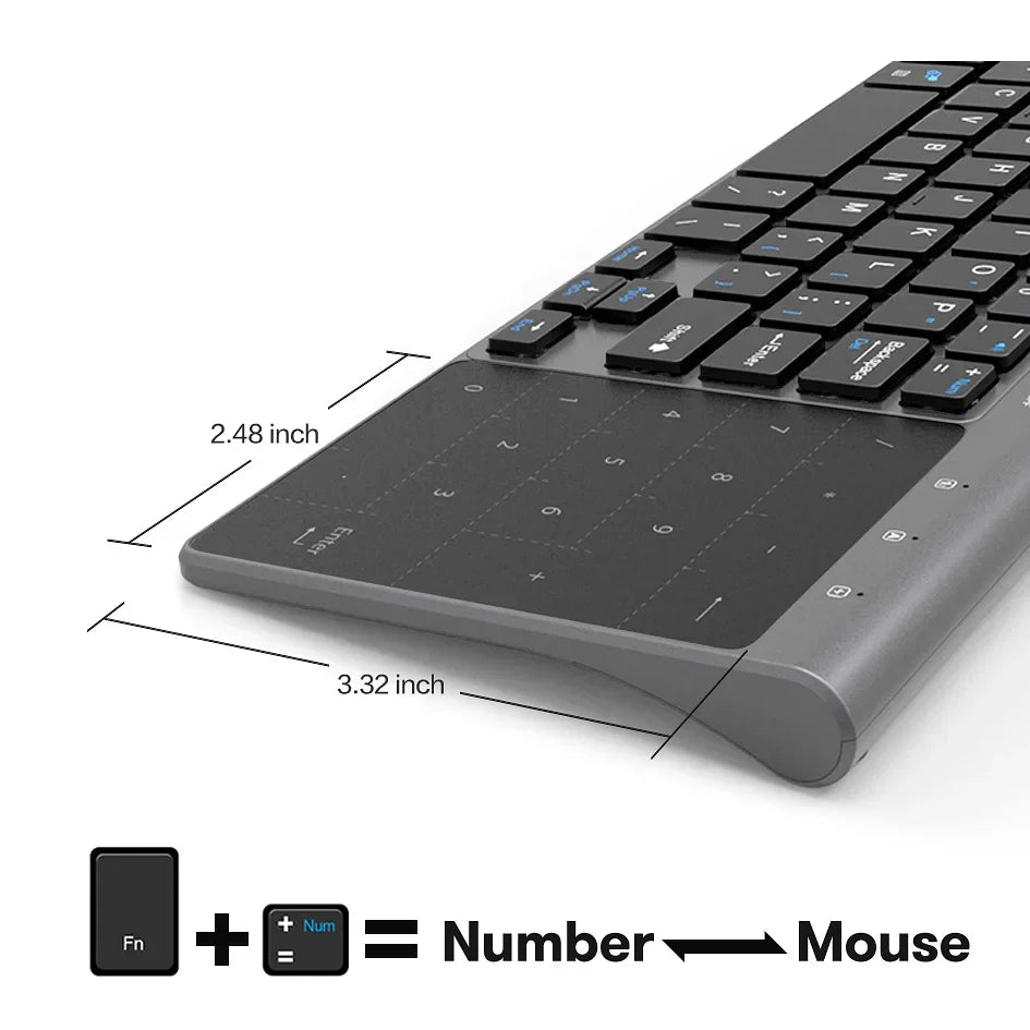 Slim 2.4G Wireless Keyboard with Touchpad Mouse Number