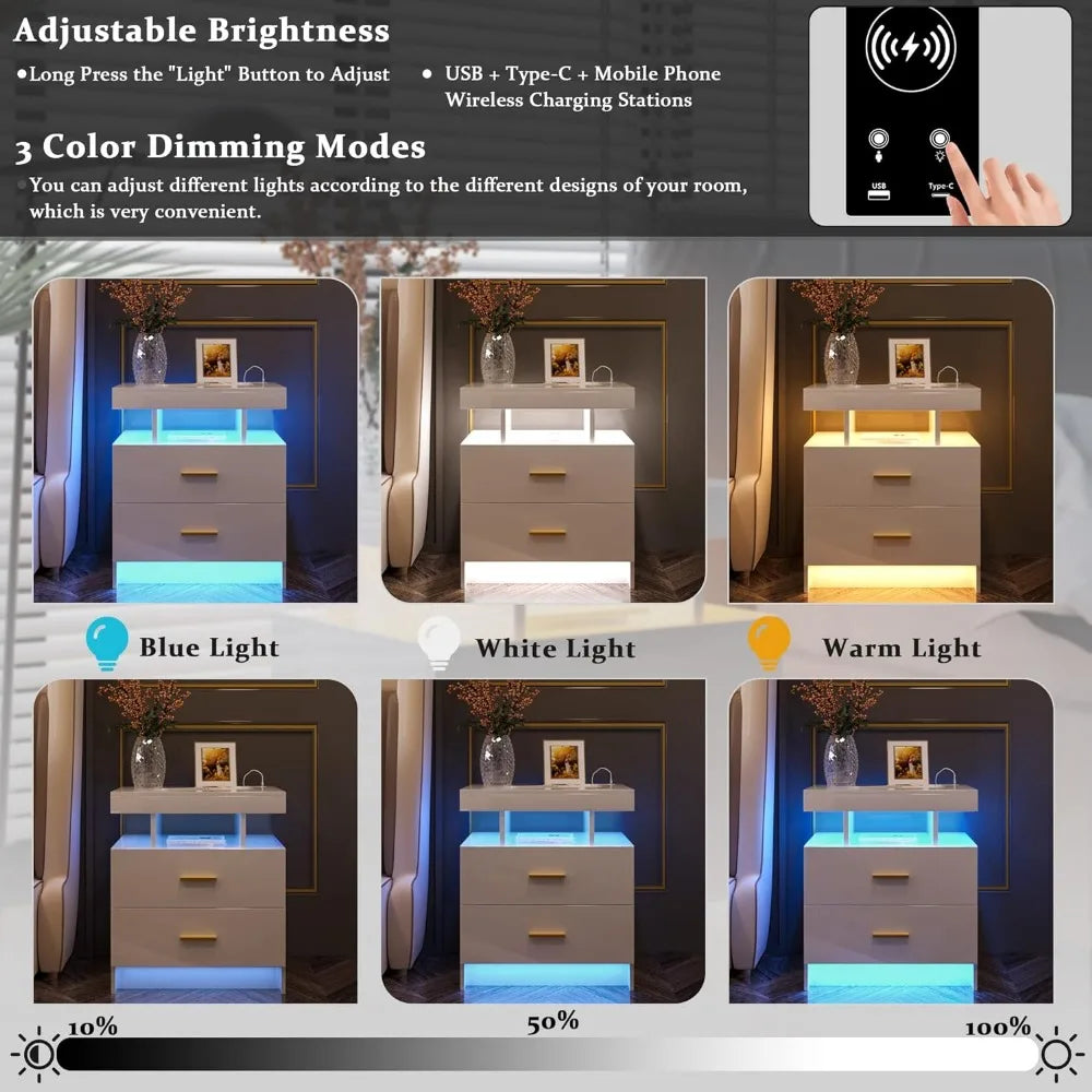 Auto LED Nightstand With Wireless Charging Station &