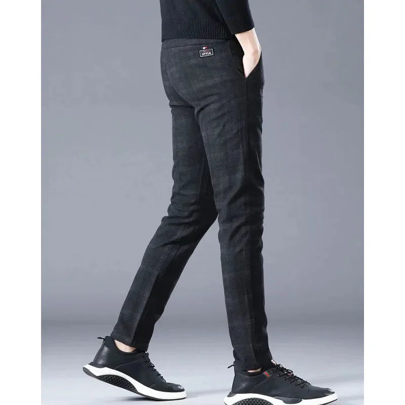Male Clothes Casual Fashion Plus Fleece Plaid Pants