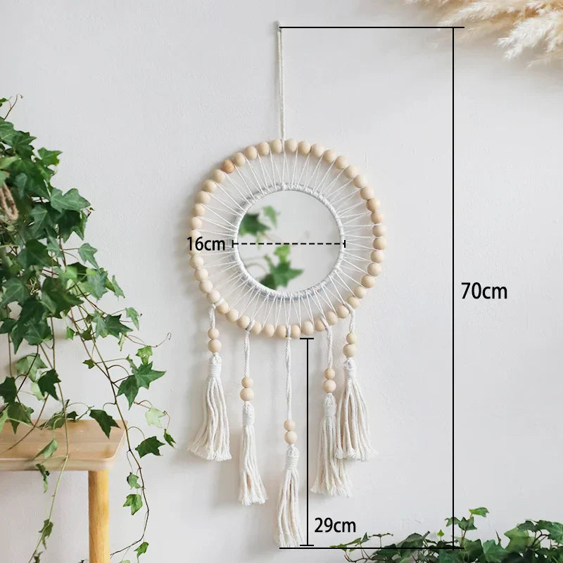 Macrame Wall Mirror Wooden Beads Decorative Mirrors Boho