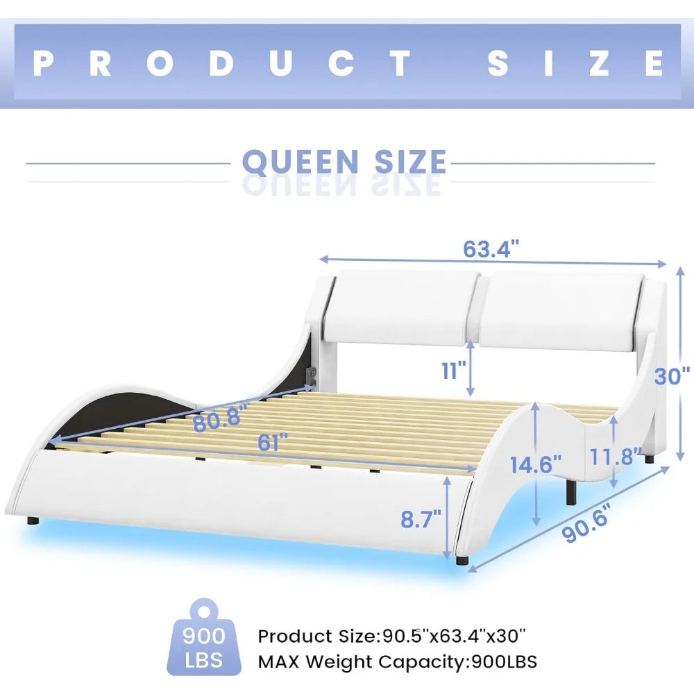 Bed Frame, Large with Headboard, Modern Upholstered Platform,