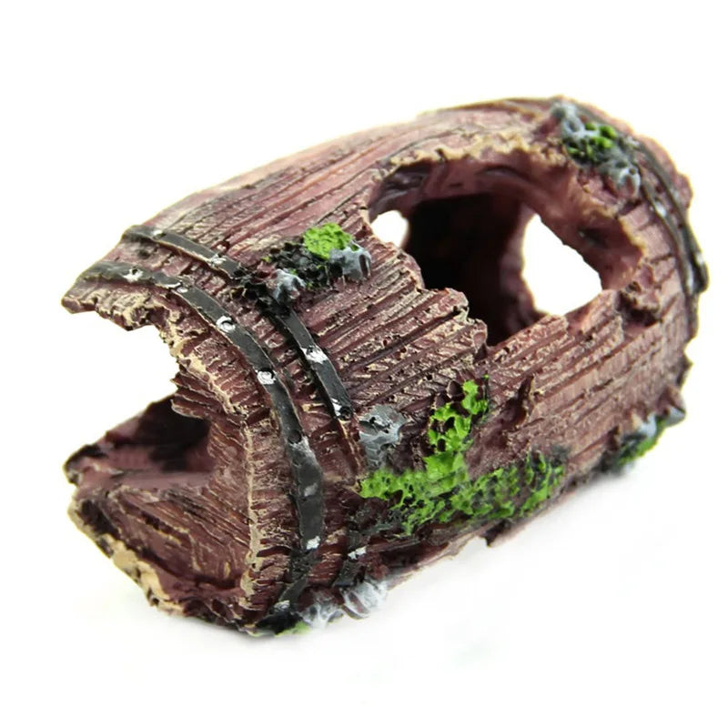 Aquarium Artificial Barrel Cave Resin Ornaments Decorations Landscaping