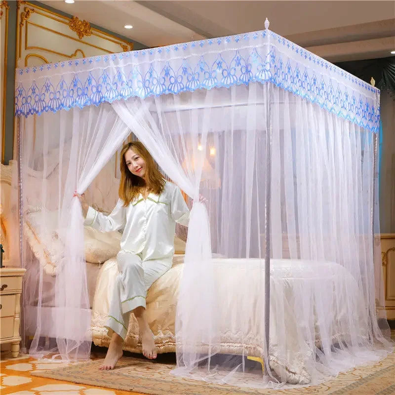 Embroidery Lace Pleated Mosquito Net for Bed Square