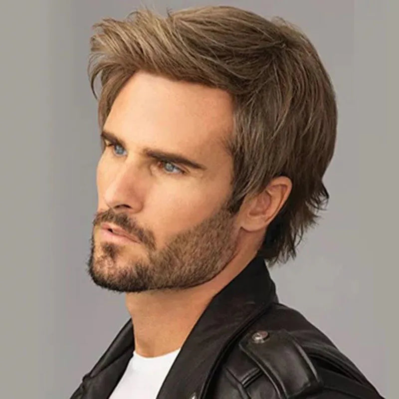 SuQ Men's Short Wig Synthetic Hair Smooth Natural