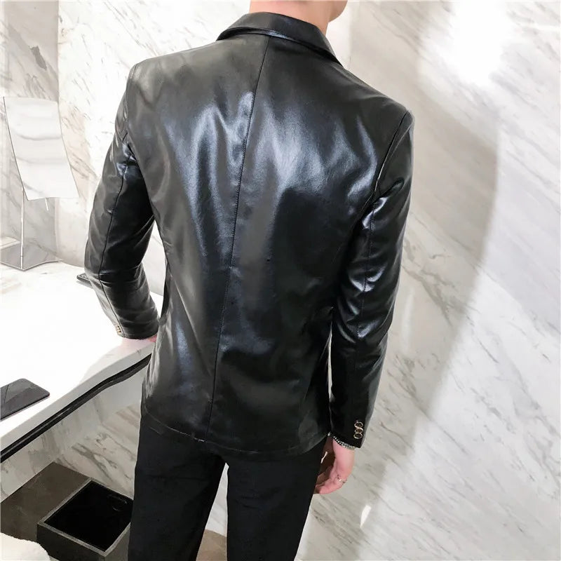 2022 Autumn Leather Jacket Men Slim fit Casual
