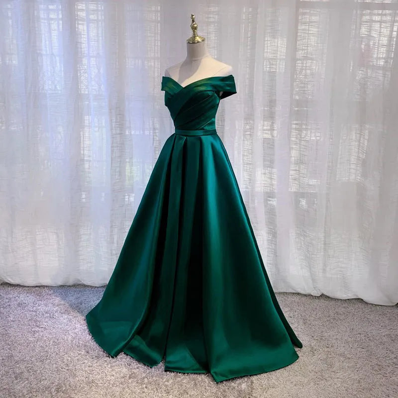 Sexy Boat Neck Satin Wedding Bridesmaid Maxi Dress
