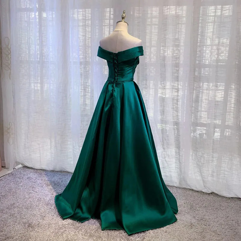 Sexy Boat Neck Satin Wedding Bridesmaid Maxi Dress