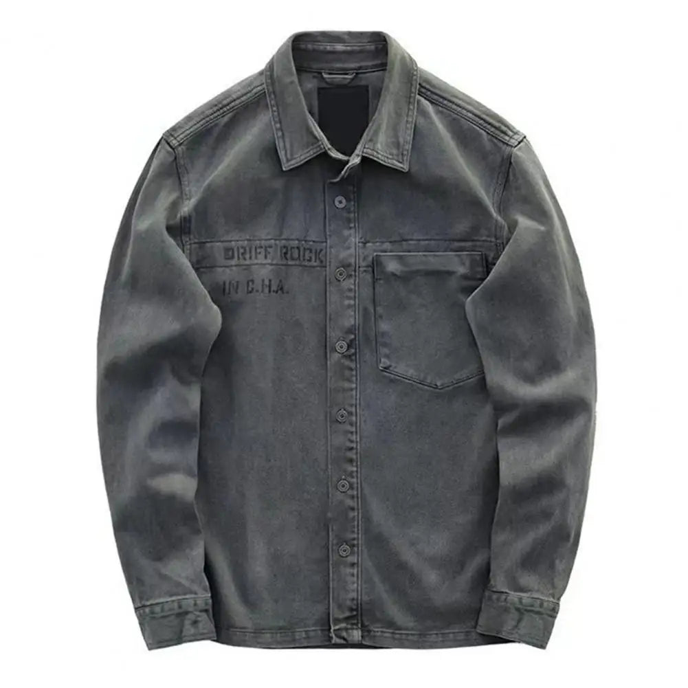 Men Shirt Coat Cargo Shirt Single-breasted Turn-down Collar