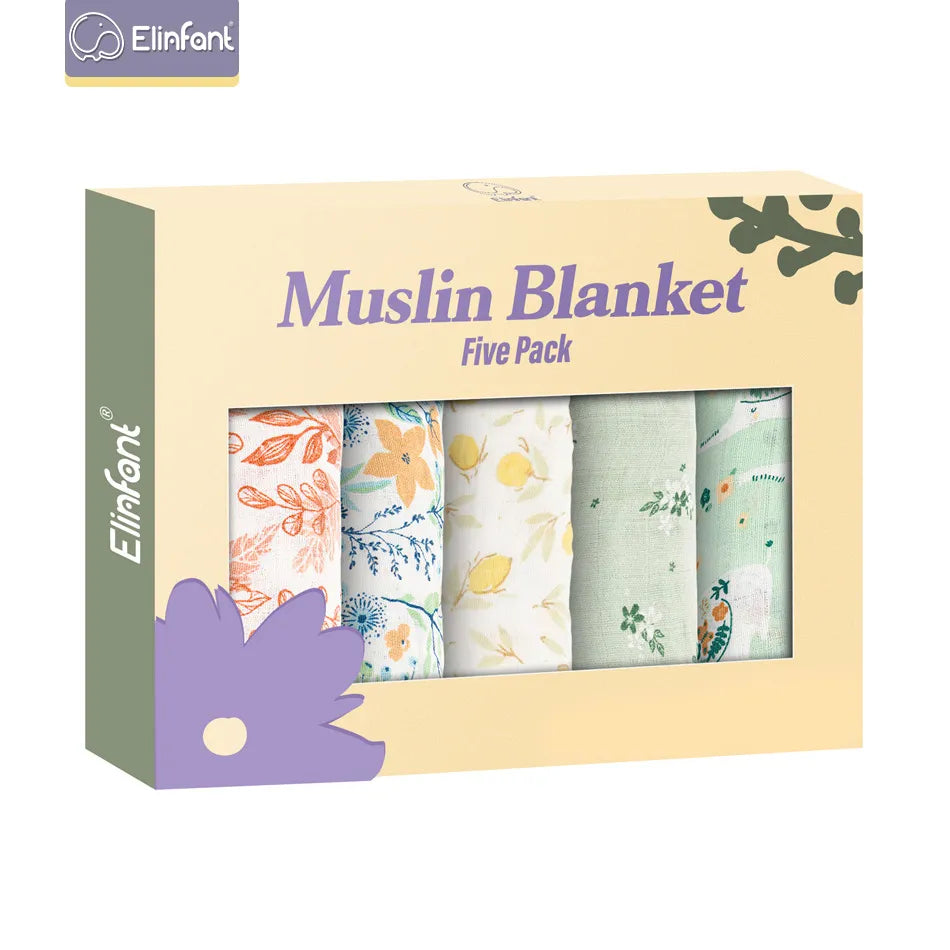 Elinfant 5pcs Gift Set Bamboo Cotton Muslin Bib