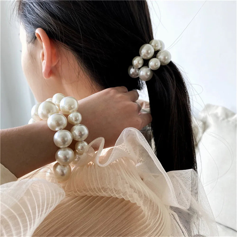 1Pc Korean Style Imitation Pearl Hair Rope High