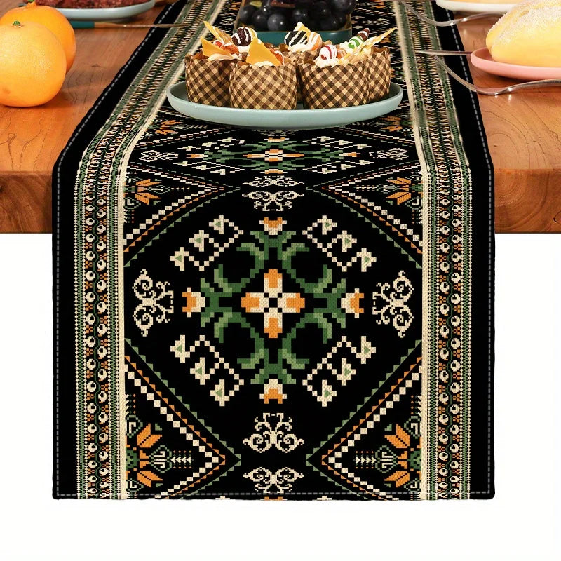 Bohemian Geometric Pattern Table Runner Linen Kitchen Decoration