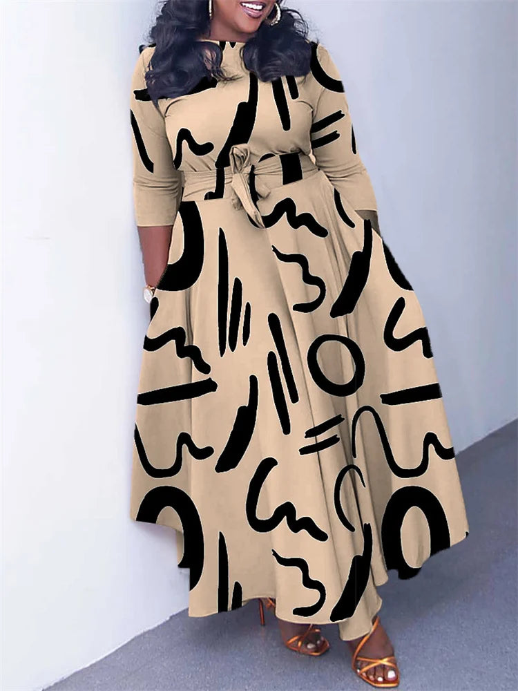 Wmstar Plus Size Women Dress Printed Fashion Maxi
