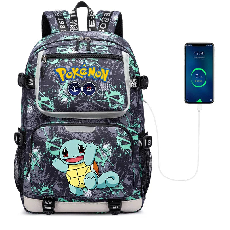 Pokemon Squirtle Cartoon School Bag USB Charging Large