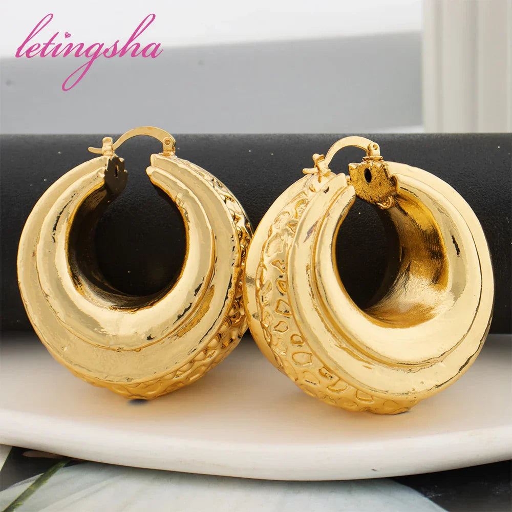 African Luxury 18K Gold Plated Earrings Dubai Hoop
