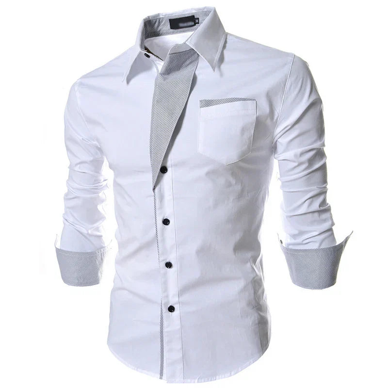 Mens Striped Shirts Long Sleeved Business Slim Fit