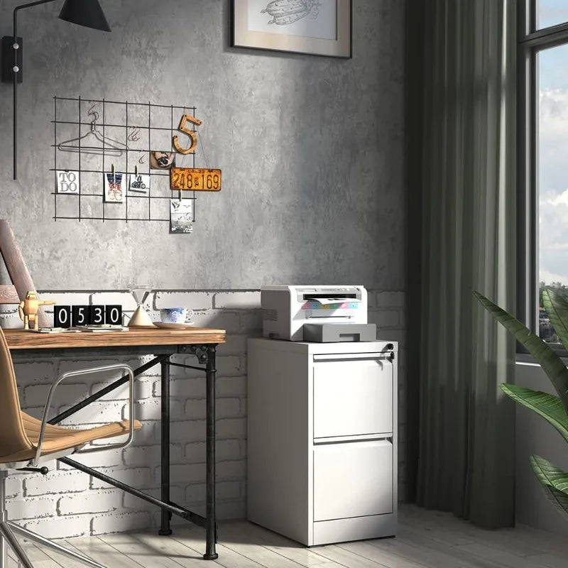 IKIMI 2 Drawer File Cabinet,White Metal Filing Cabinets