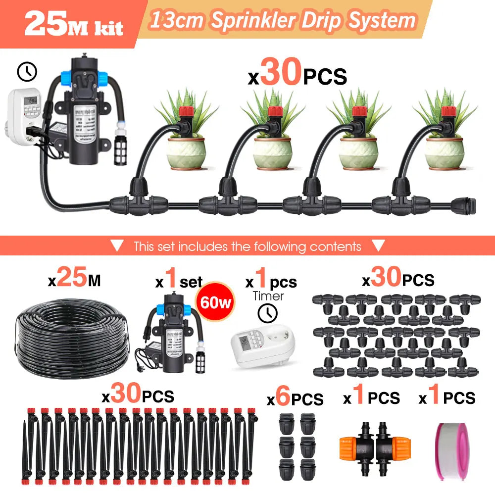 50-5M Garden Drip Irrigation System with Pump & Sprinklers