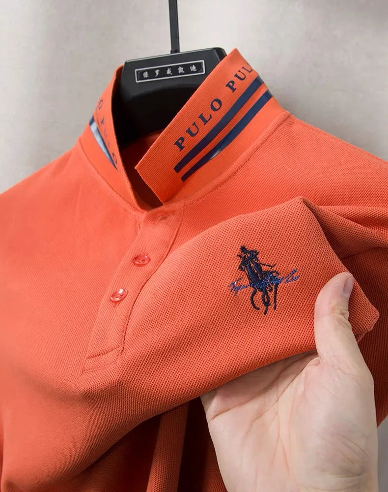 Luxury Fashion Embroidered Polo Shirt 100%Cotton Mens Long